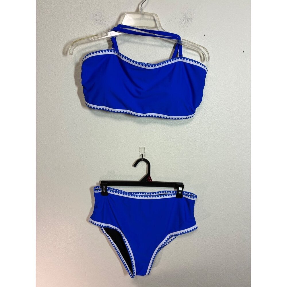NWOT Retro Bikini Boho Two Piece Swimsuit Beach Summer Vacation Blue Size XL